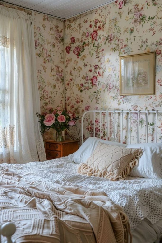 Daisy chain decor on iron bed