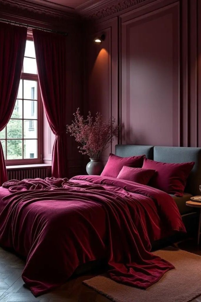 Eclectic burgundy bedroom mismatched vibrant charm