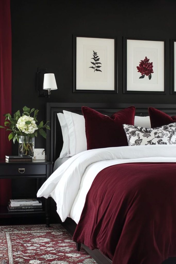 Dark claret bedroom tranquil minimal retreat