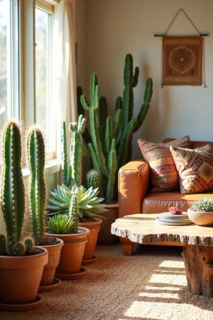 Terracotta pots linen throws succulent accents