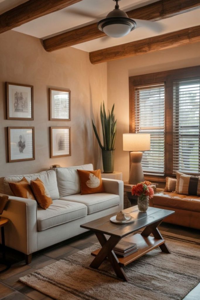 Warm desert-inspired cozy living space.
