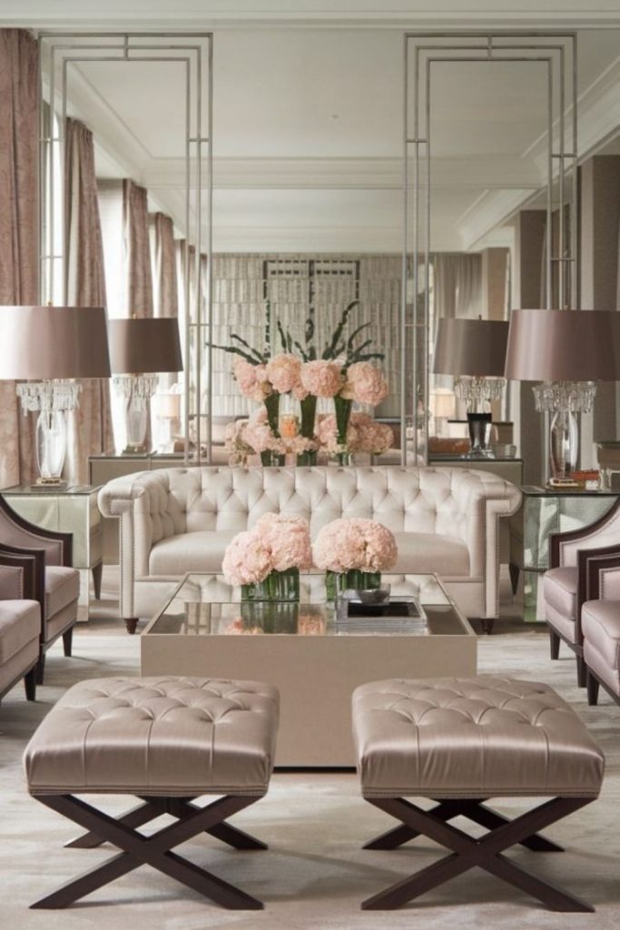 Sparkling mirrored glamorous luxurious sitting area.