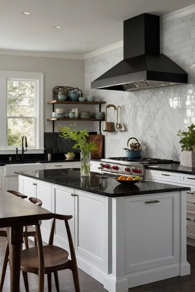 Drift white cabinetry above stone black.