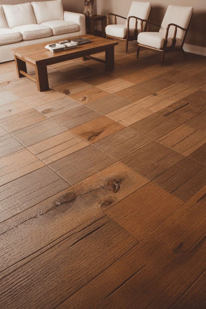 Natural driftwood textured artistic flooring.
