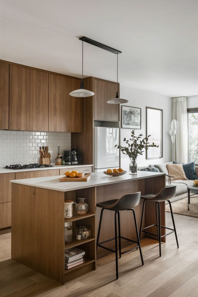 Earth tone open kitchen space