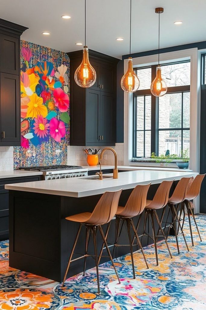 Eclectic kitchen with bold textures