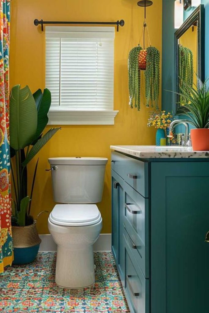 Playful eclectic small bathroom design
