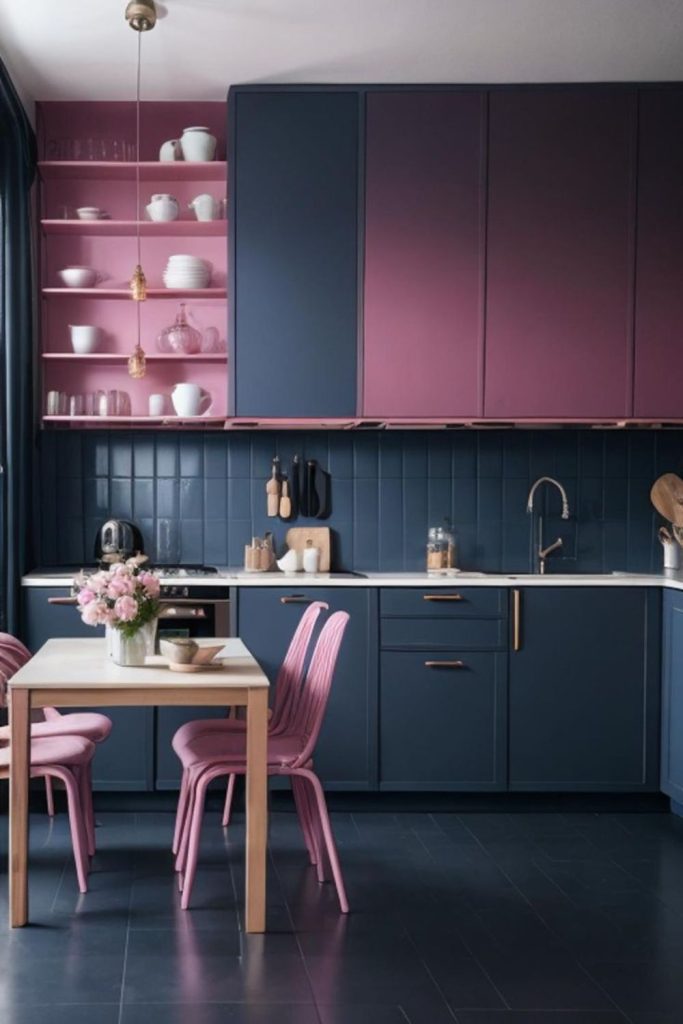 Indigo pink floating luminous kitchen