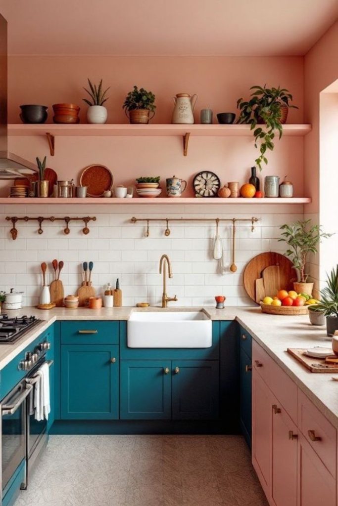 Bold peacock teal fuchsia cabinets