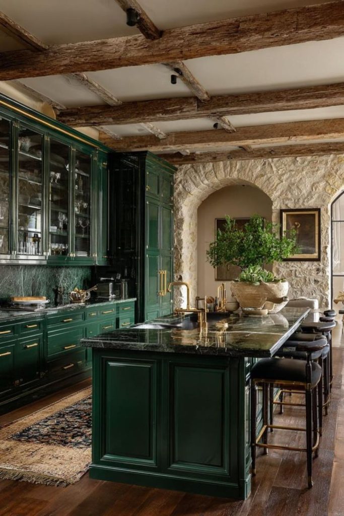 Deep green Victorian kitchen elegance