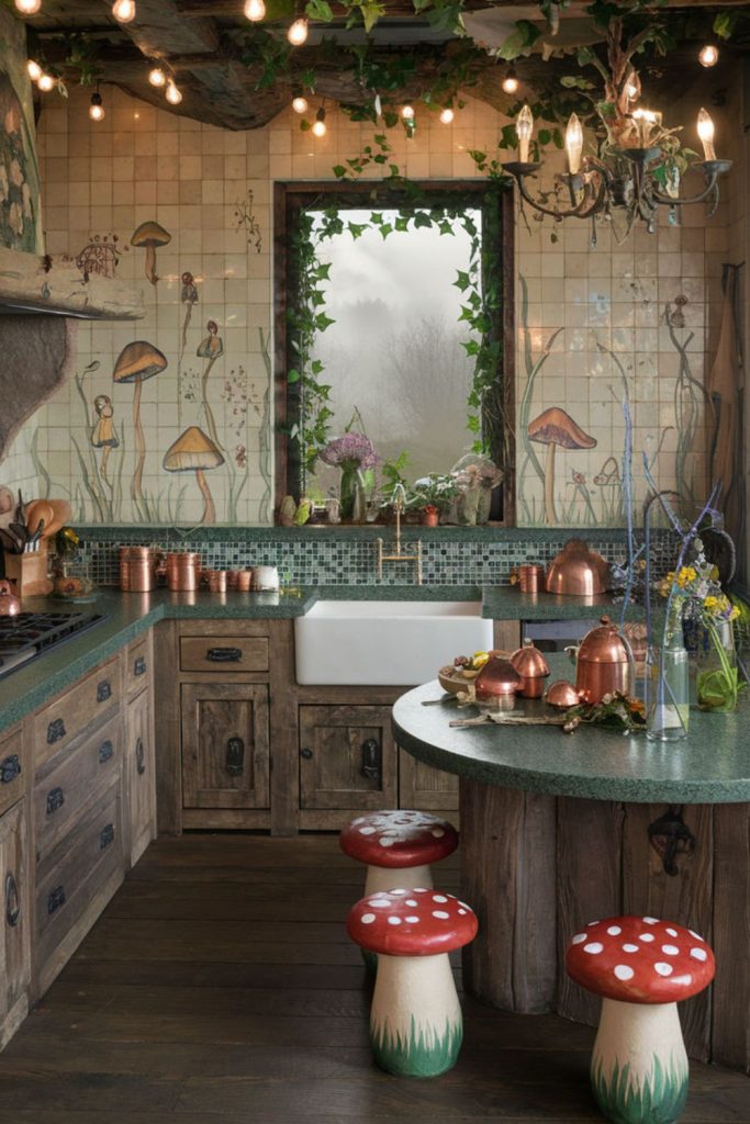 Nature-inspired kitchen with mossy textures