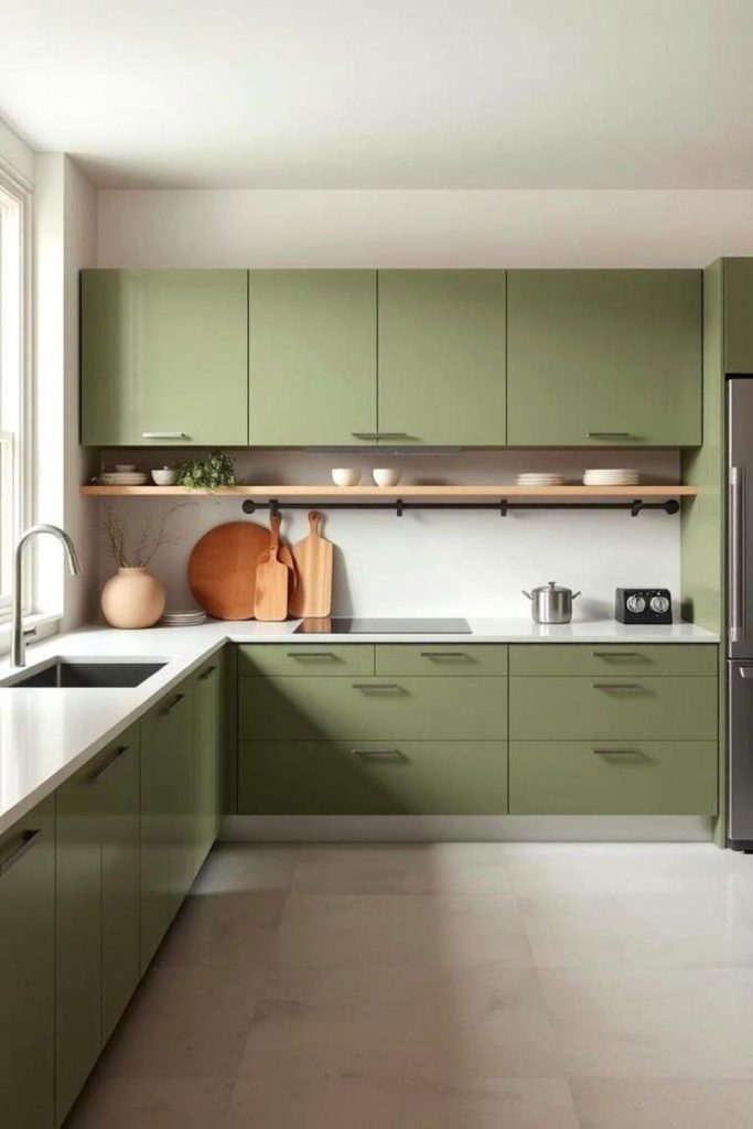 Fern green serene minimalist kitchen mood.