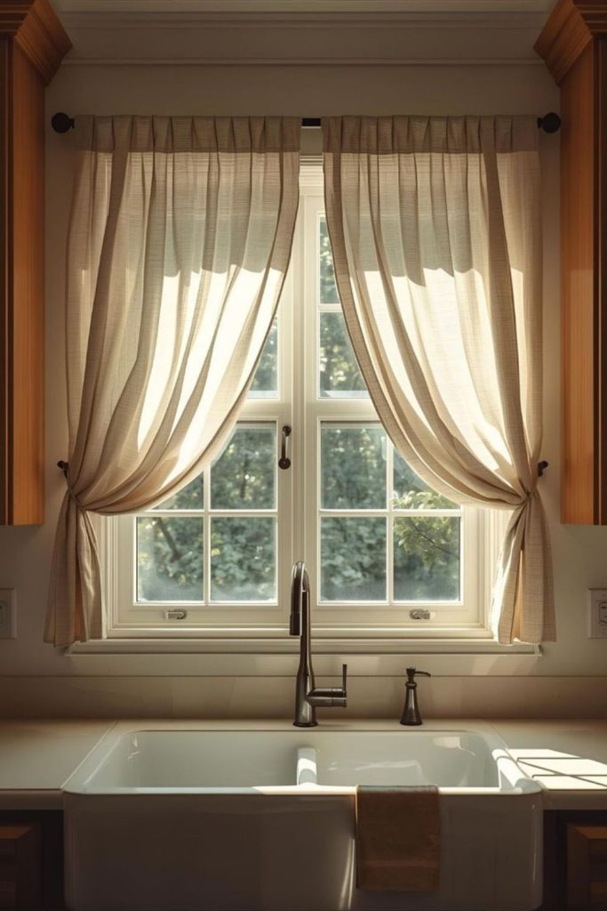 Sheer floating curtains softly diffusing light