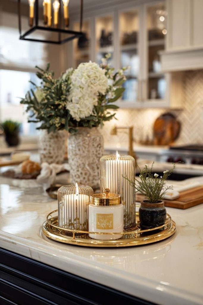 Glass trays hover creating light illusions.