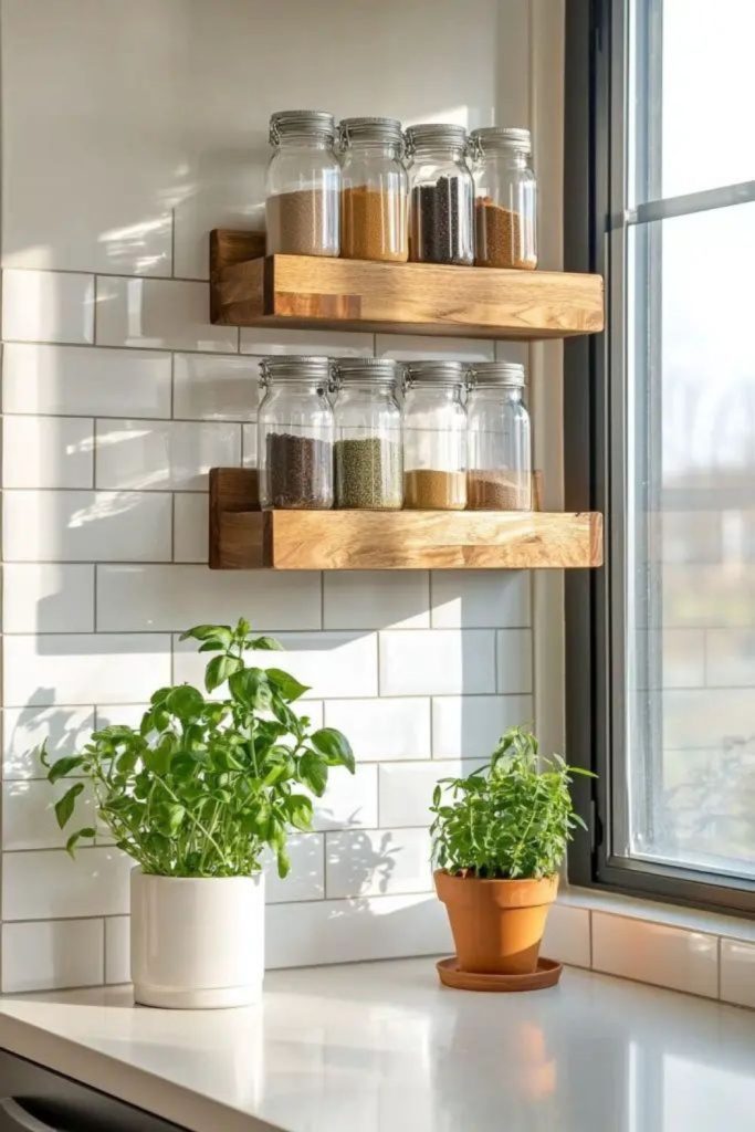 Slim spice racks on window sill