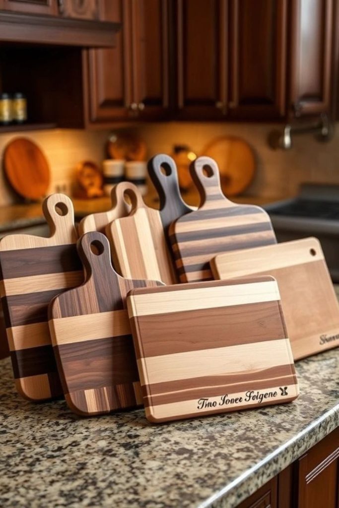 Wooden cutting boards stacked like puzzle.