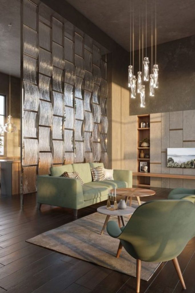 Splintered glass casts prismatic fragmented light indoors.