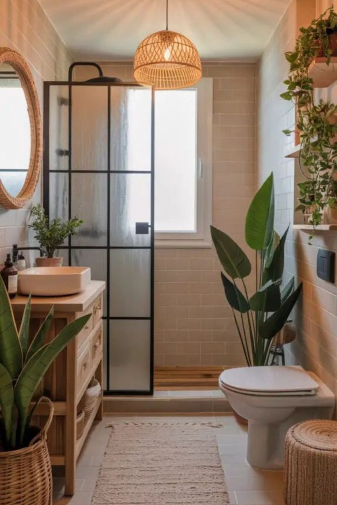 Frosted glass small bathroom illusion