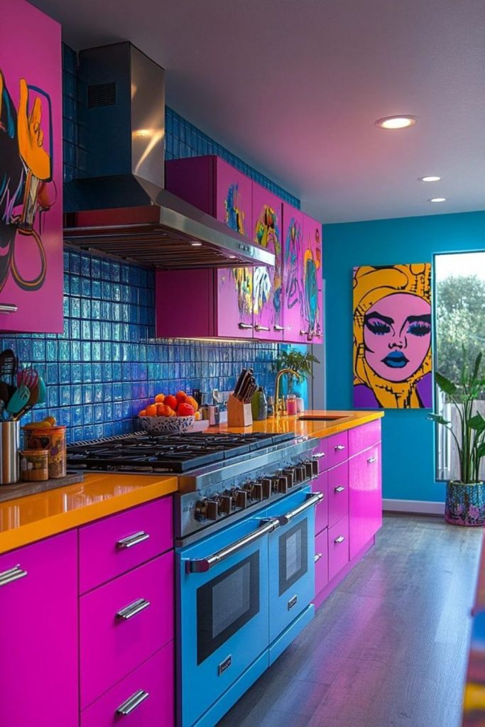 Fuchsia turquoise neon energetic kitchen