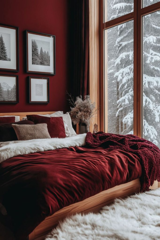 Cozy garnet bedroom intimate loft space