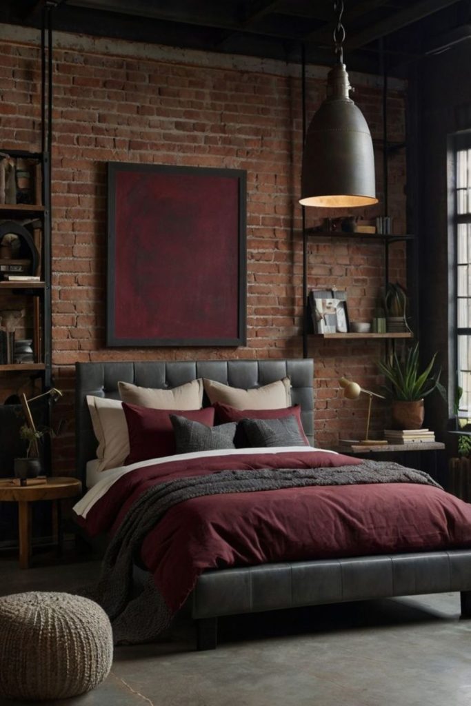 Rustic industrial burgundy urban loft decor