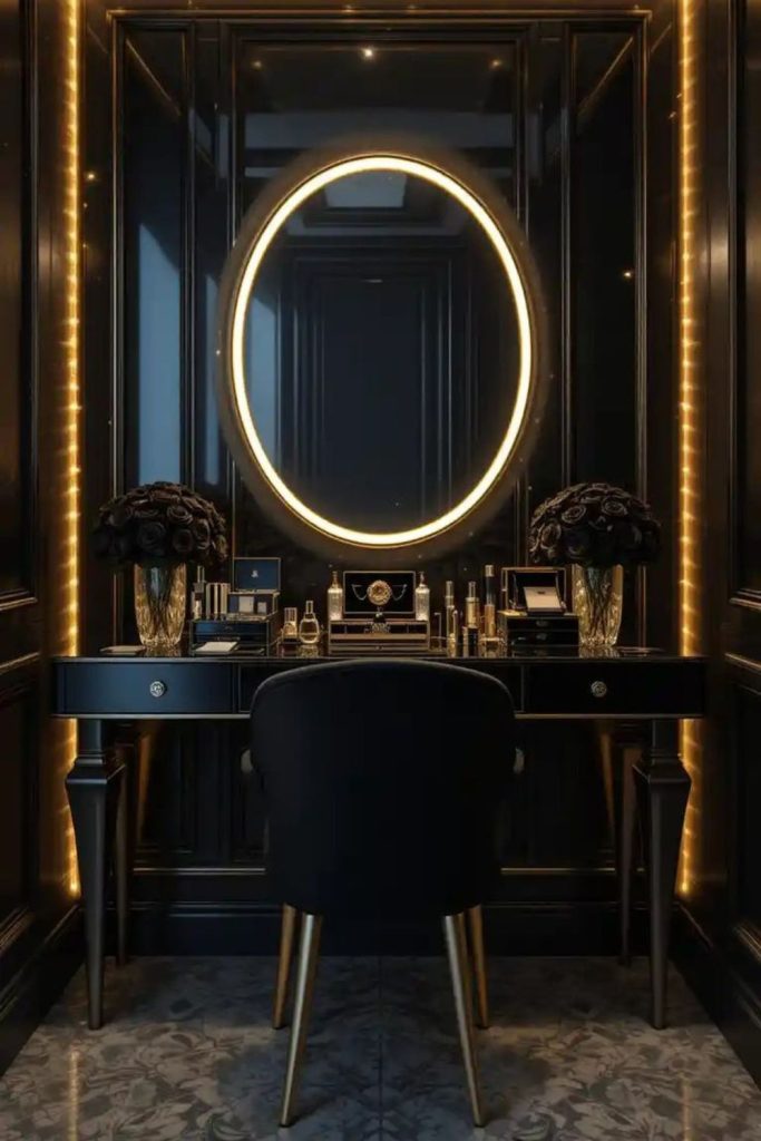 Black moody glamorous intimate luxury lounge.