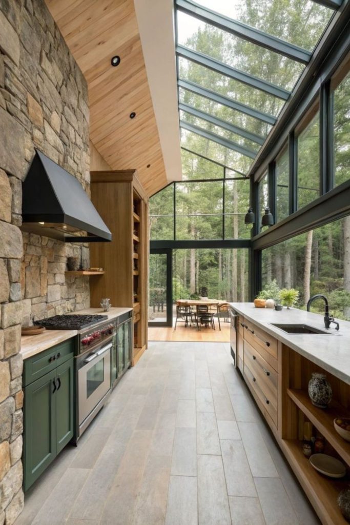 Glass-walled kitchen with panoramic views