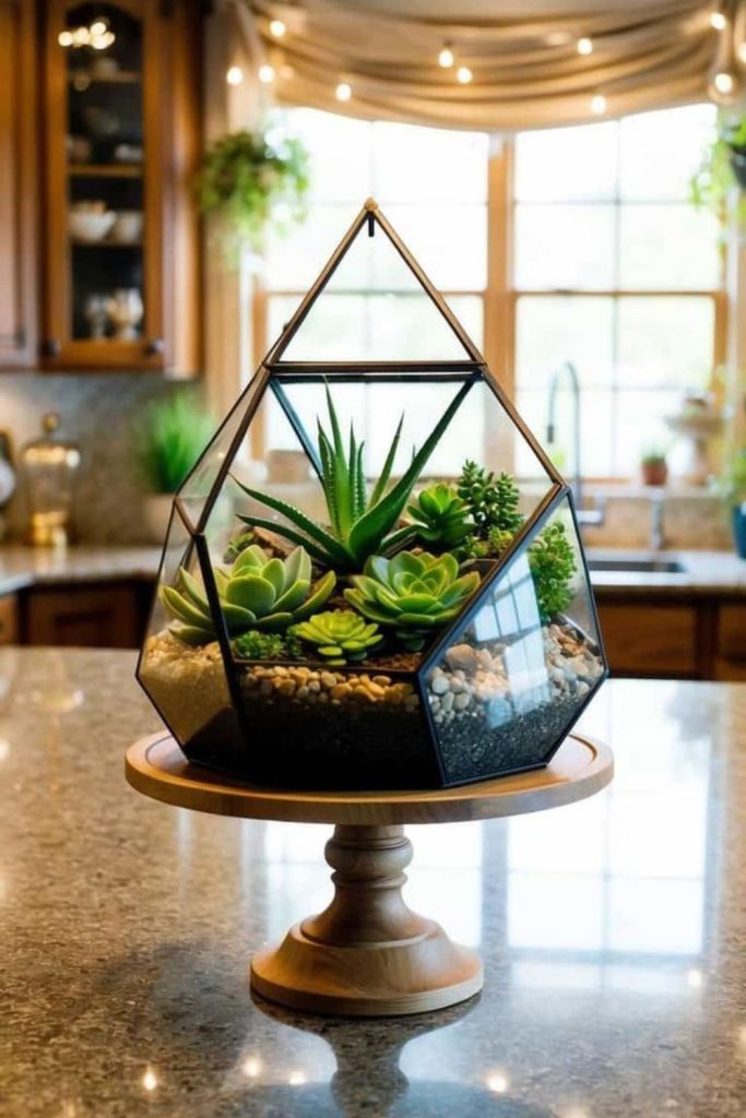 Mini glass terrariums with moss plants.