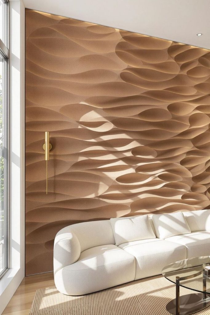 Digital-inspired wall textures warp visual perception.