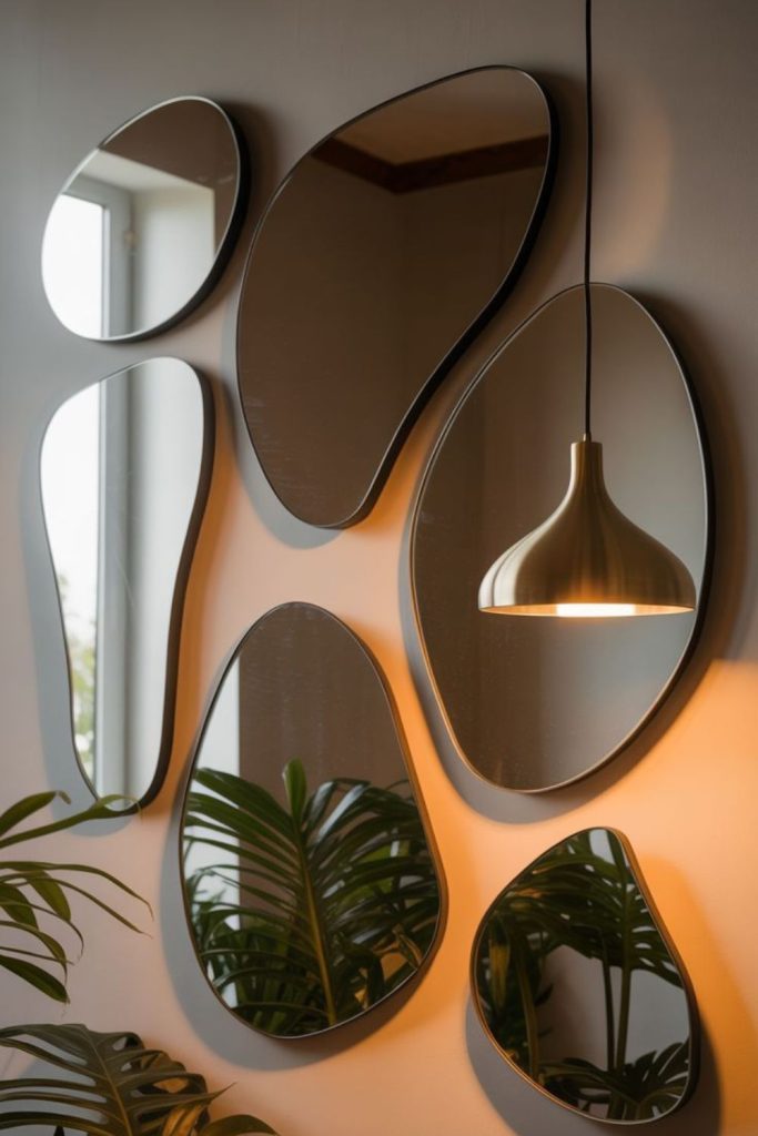 Warm reflective artistic wall mirrors.