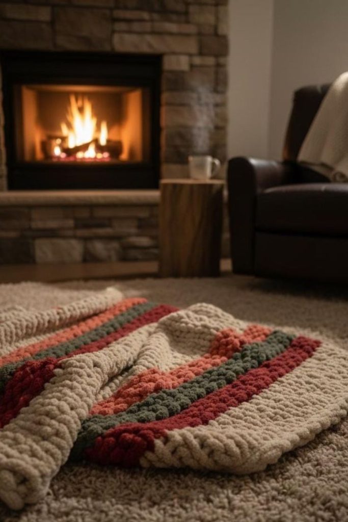 Textured blanket with asymmetrical color patterns