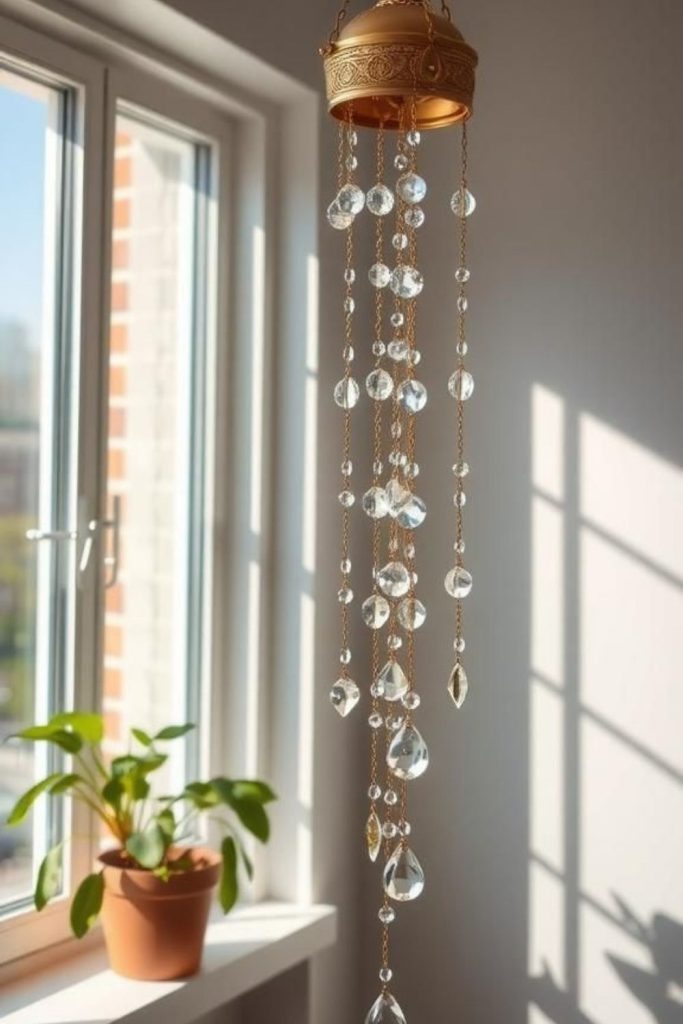 Crystal droplets hanging catching sunlight beautifully