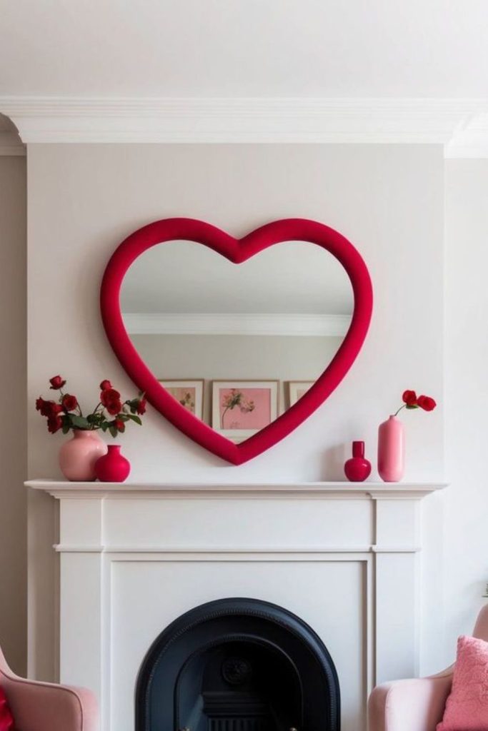 Small heart mirrors reflecting soft light indoors.