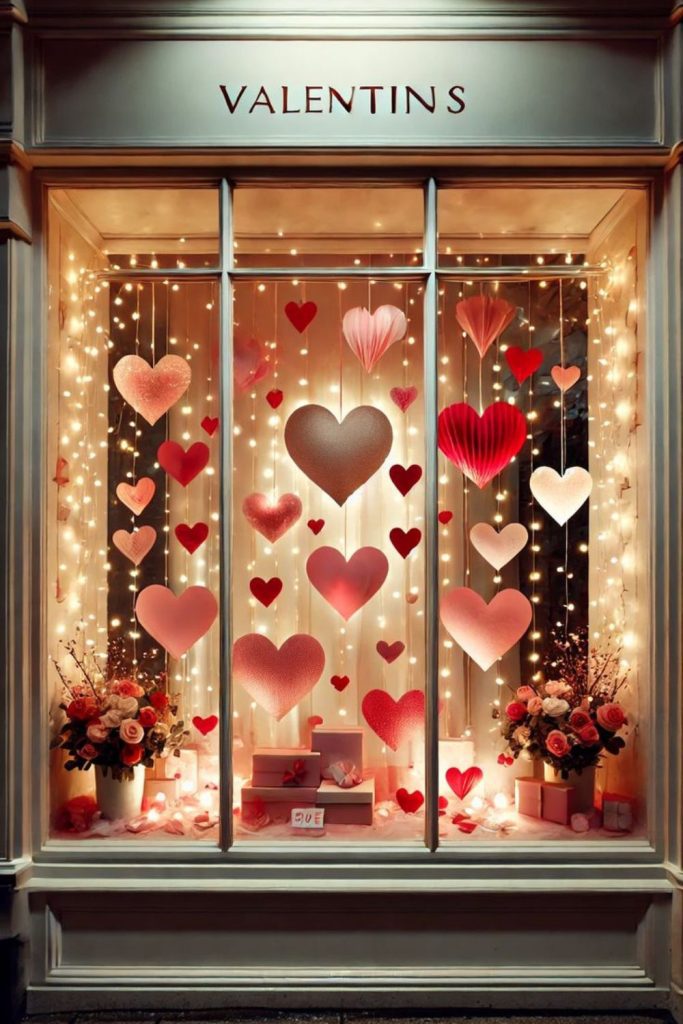 Window panes decorated with translucent hearts.
