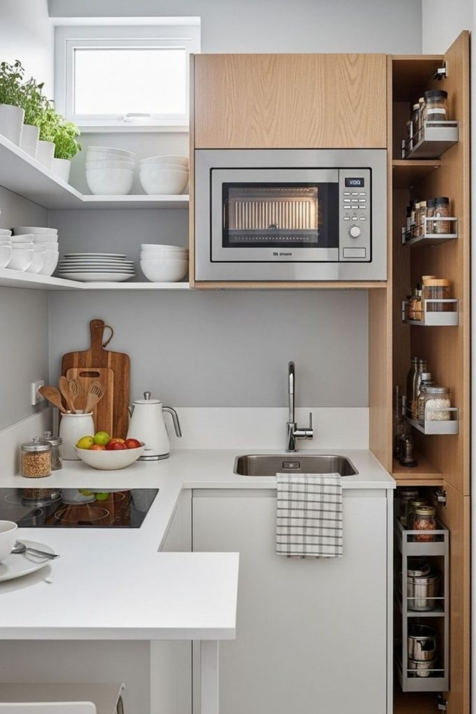 Concealed drawers store snacks and utensils.