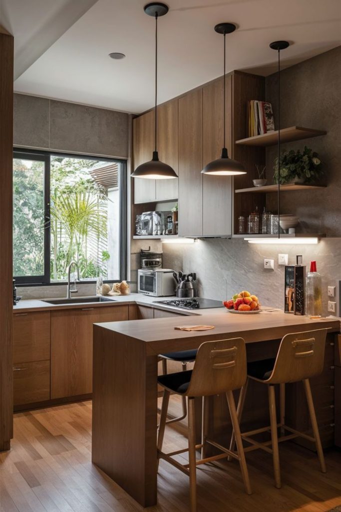 Handleless small open kitchen