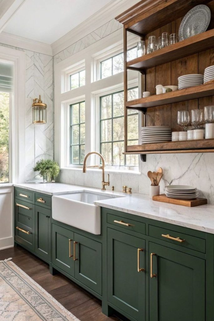 Hunter green classic heritage kitchen look.