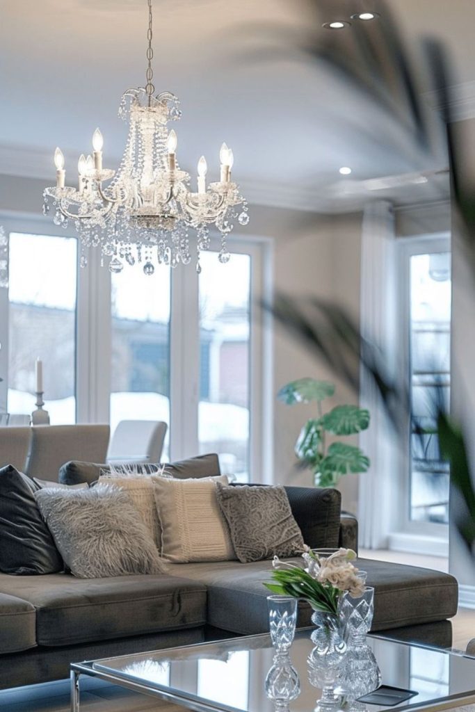 Frosty crystal luxurious modern sitting room.