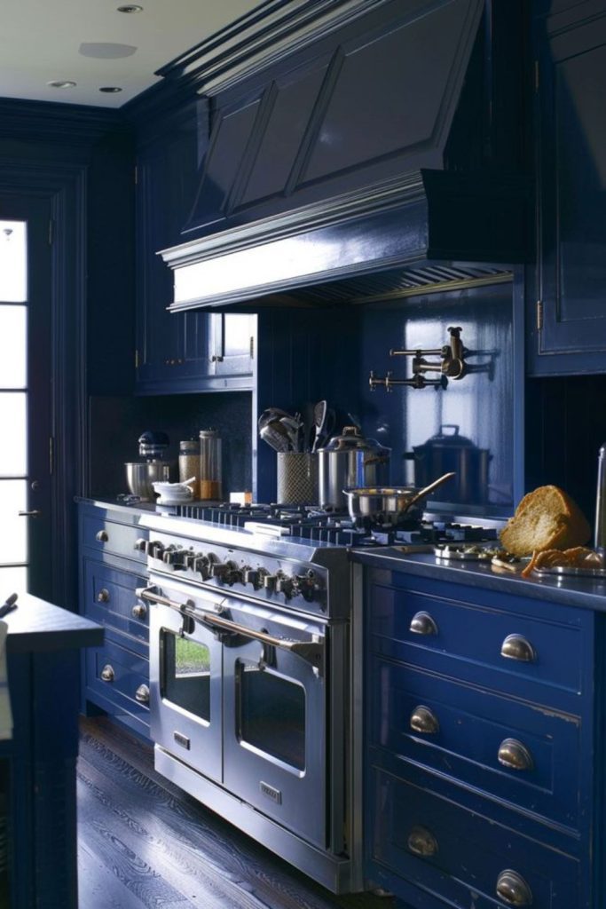 Deep indigo Victorian kitchen elegance