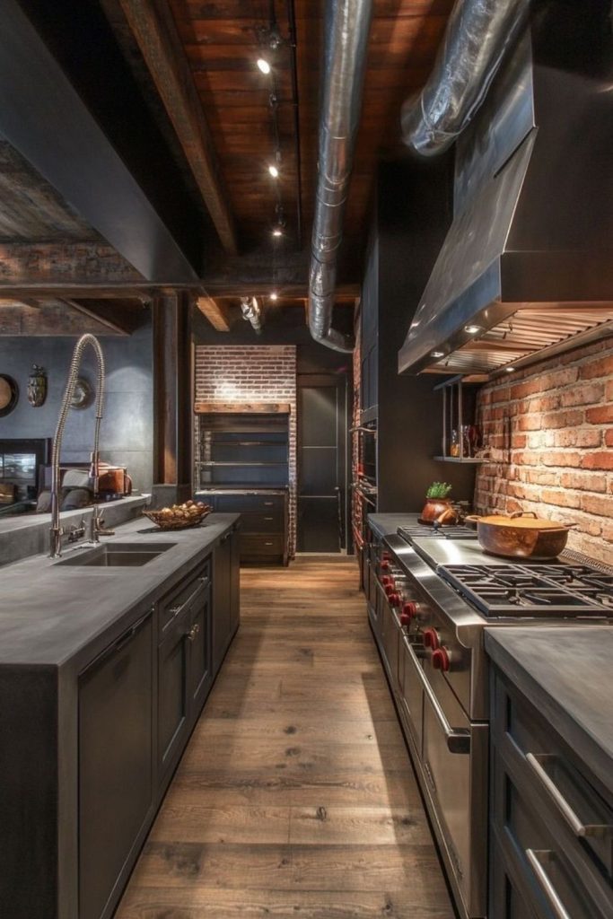 Industrial kitchen with steel and concrete