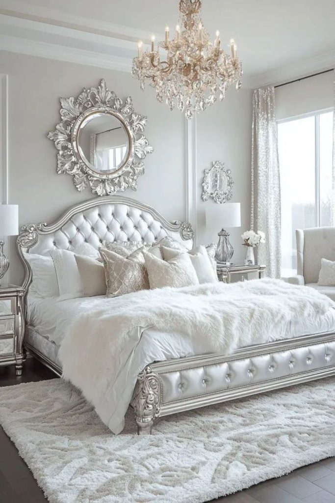 Pearly white dreamy glamorous reflective room.