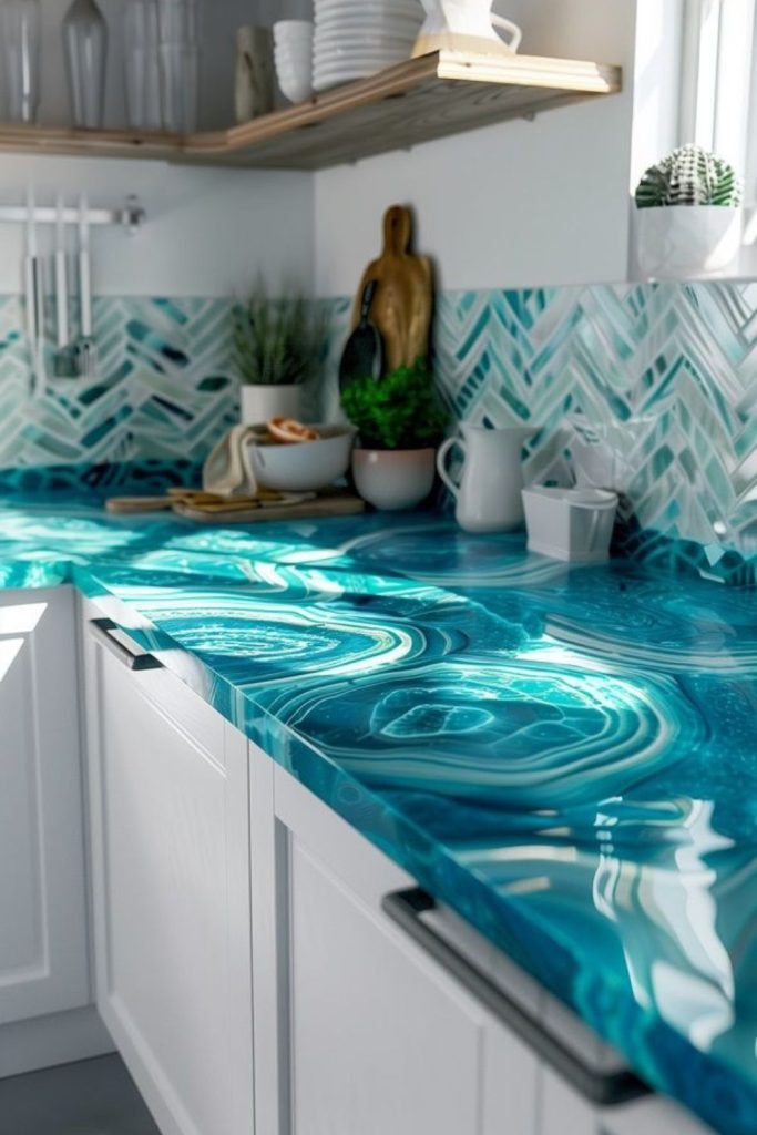 Shimmering shell-inspired kitchen countertop design