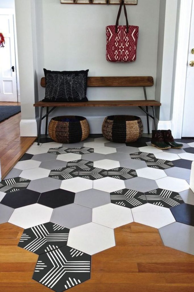 Non-uniform geometric hexagon flooring.