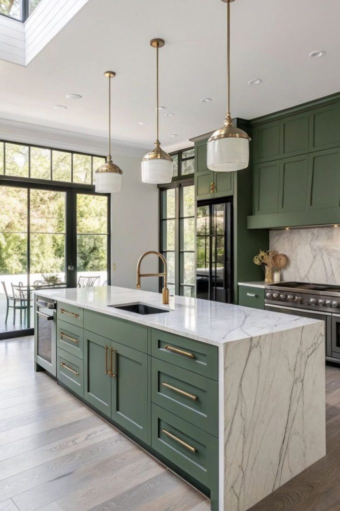 Minimal jade green modern kitchen layout.