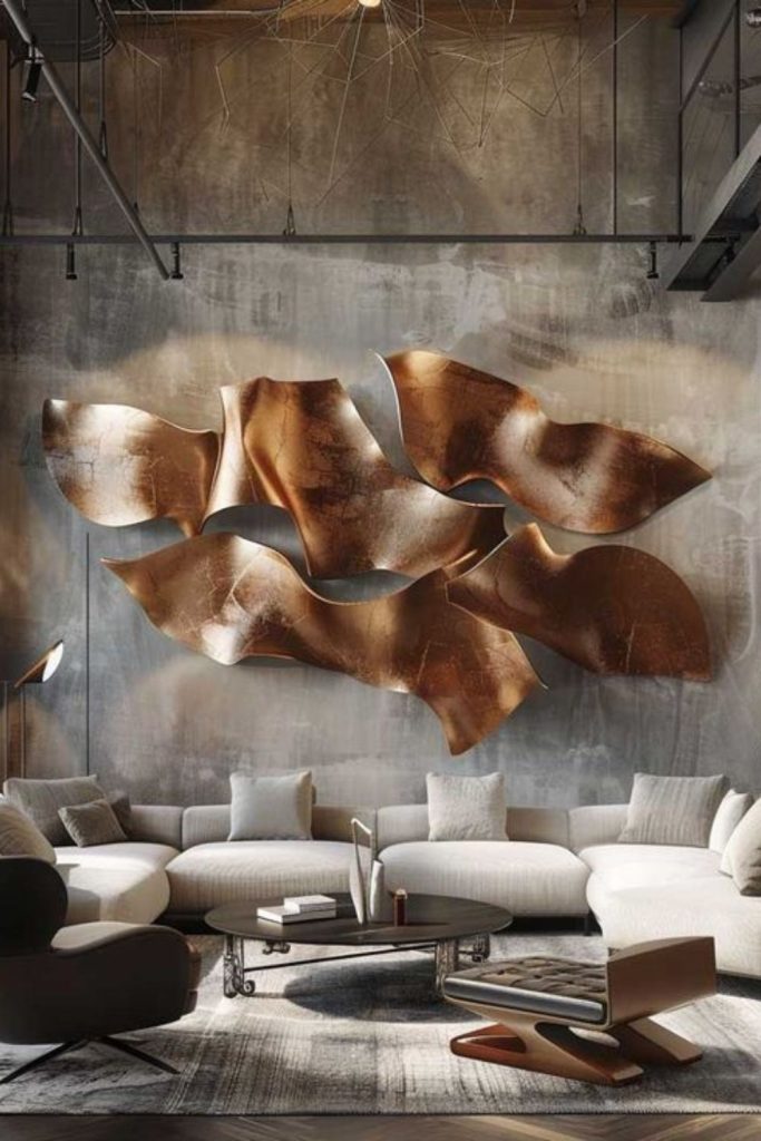 Moving metal art wall installation.