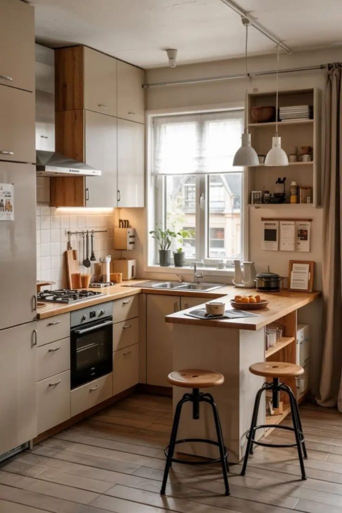 L shaped open kitchen nook