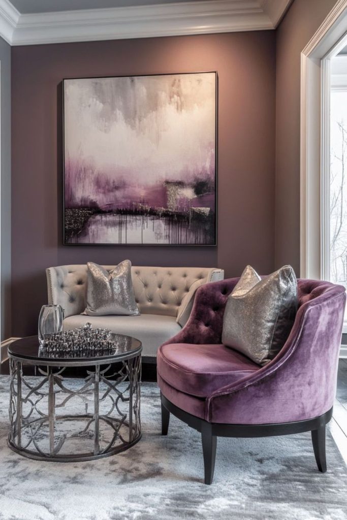 Purple elegant velvet chic cozy space.