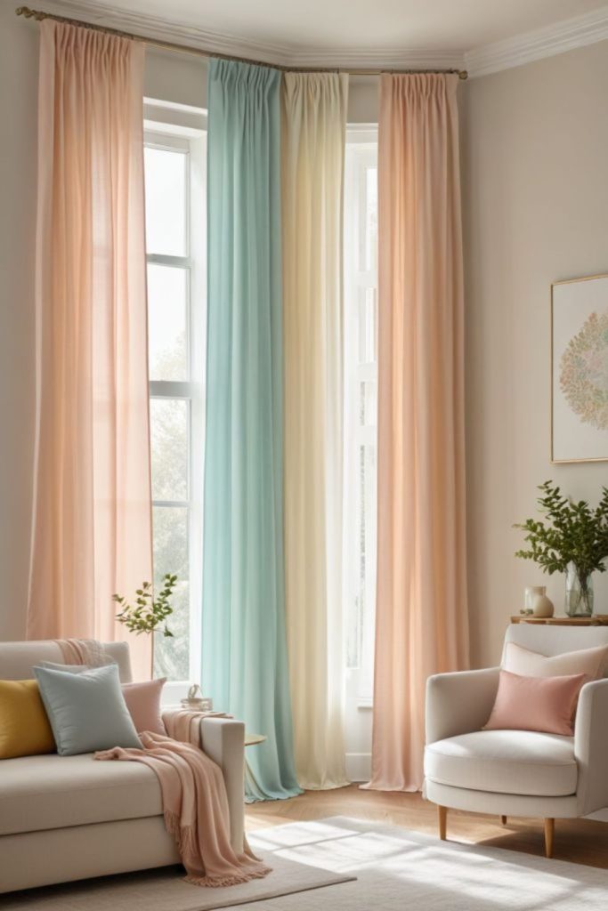 Multiple draped curtains creating soft light