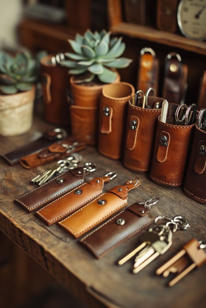 Stylish leather key organizer for entrance