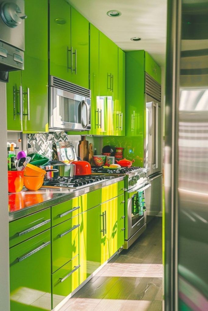 Lime green vibrant energetic kitchen design.